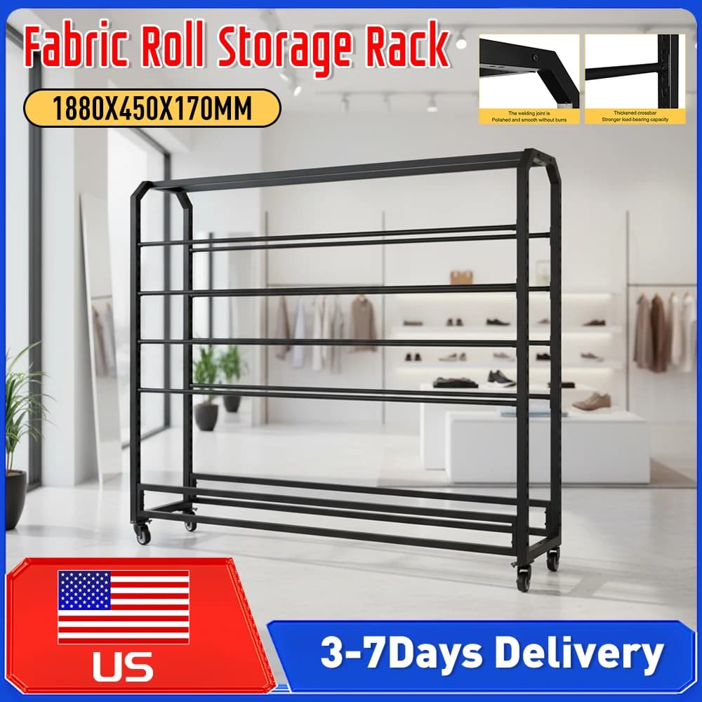 Heavy Duty Fabric Roll Storage Rack Double‑Sided 10Line with Wheel Large Textile Display Rack for Vinyl Craft Curtain Tablecloth