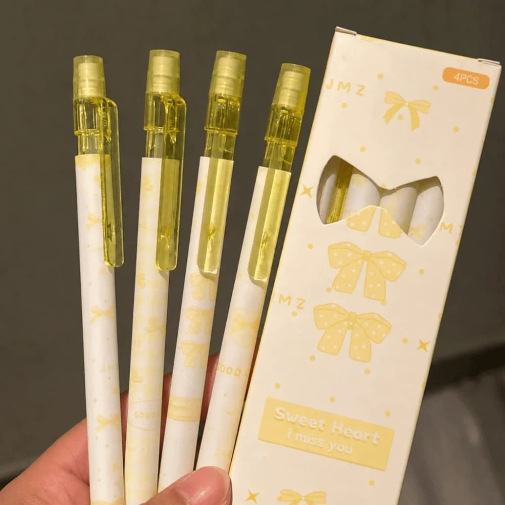 4PCS/Set Cute Bow Series Mechanical Pencil No-Sharpen with Eraser Top 2B Pencils Break-Resistant Writing Pencils School Supplies