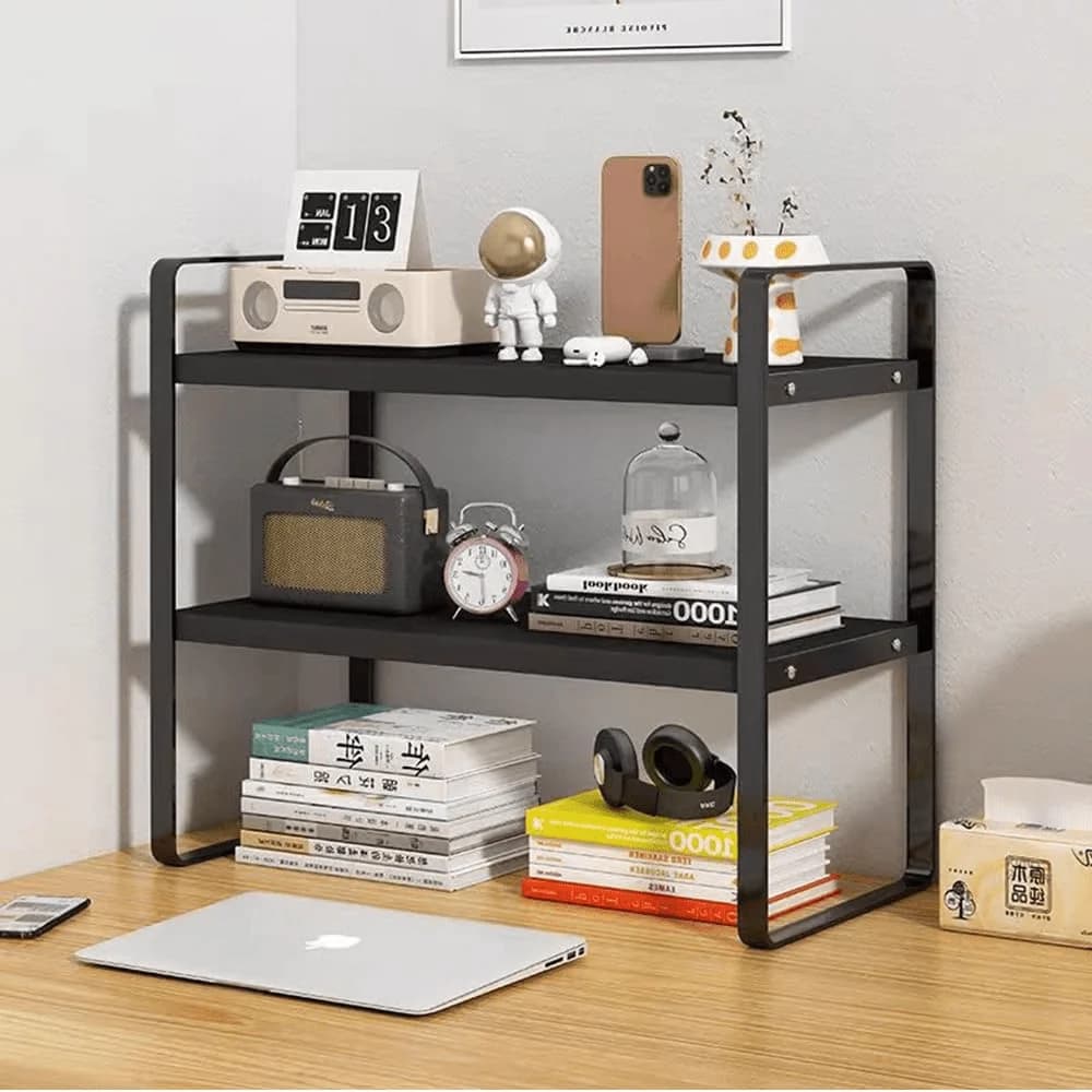 Organizer da Scrivania in Legno, Scaffale Multifunzionale per Scrivania, Piccola Libreria per Tavolo Computer, Espositore Decorativo Divisorio