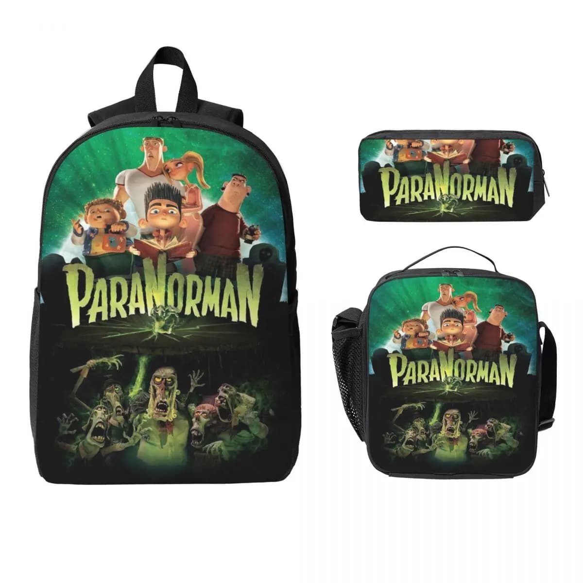 3Pcs ParaNorman Cartoon Movies School bags Set for Girls Boys Pencil Boxes Backpack Sets with Lunch Box For School Daypack