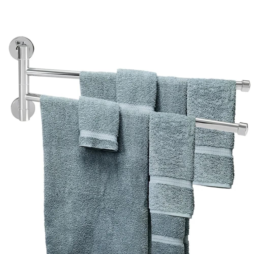Practical Stainless Steel Towel Rack Silver Wall Mounted Towel Hanger Modern Swivel Towel Bar Home Hotel