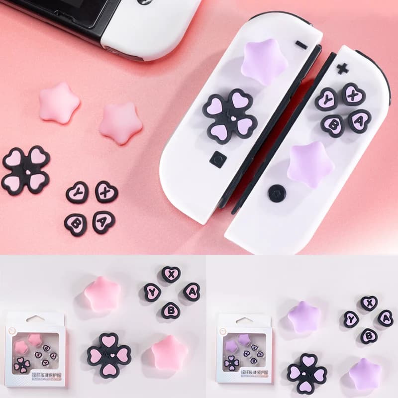 Rosa Viola Amore Silicone Morbido D-pad Pulsante Croce ABXY Chiave Adesivo Custodia in Pelle per Interruttore Oled Joy-con Thumb Stick Grip Cap Cover