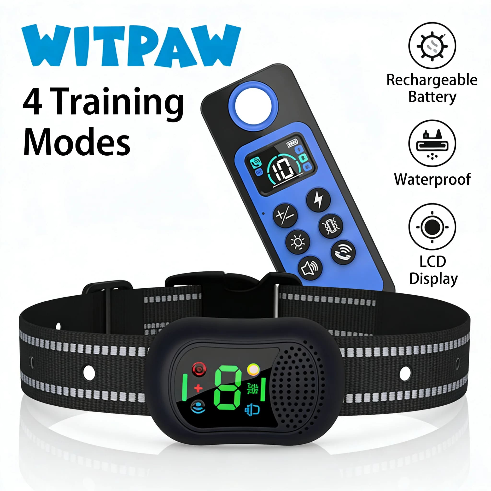 Collare Addestramento Cani Umano, Telecomando 4900ft, Impermeabile IP67, Funzione Chiamata Vocale, Vibrazione e Blocco di Sicurezza, per Cani da 4,5-54 kg
