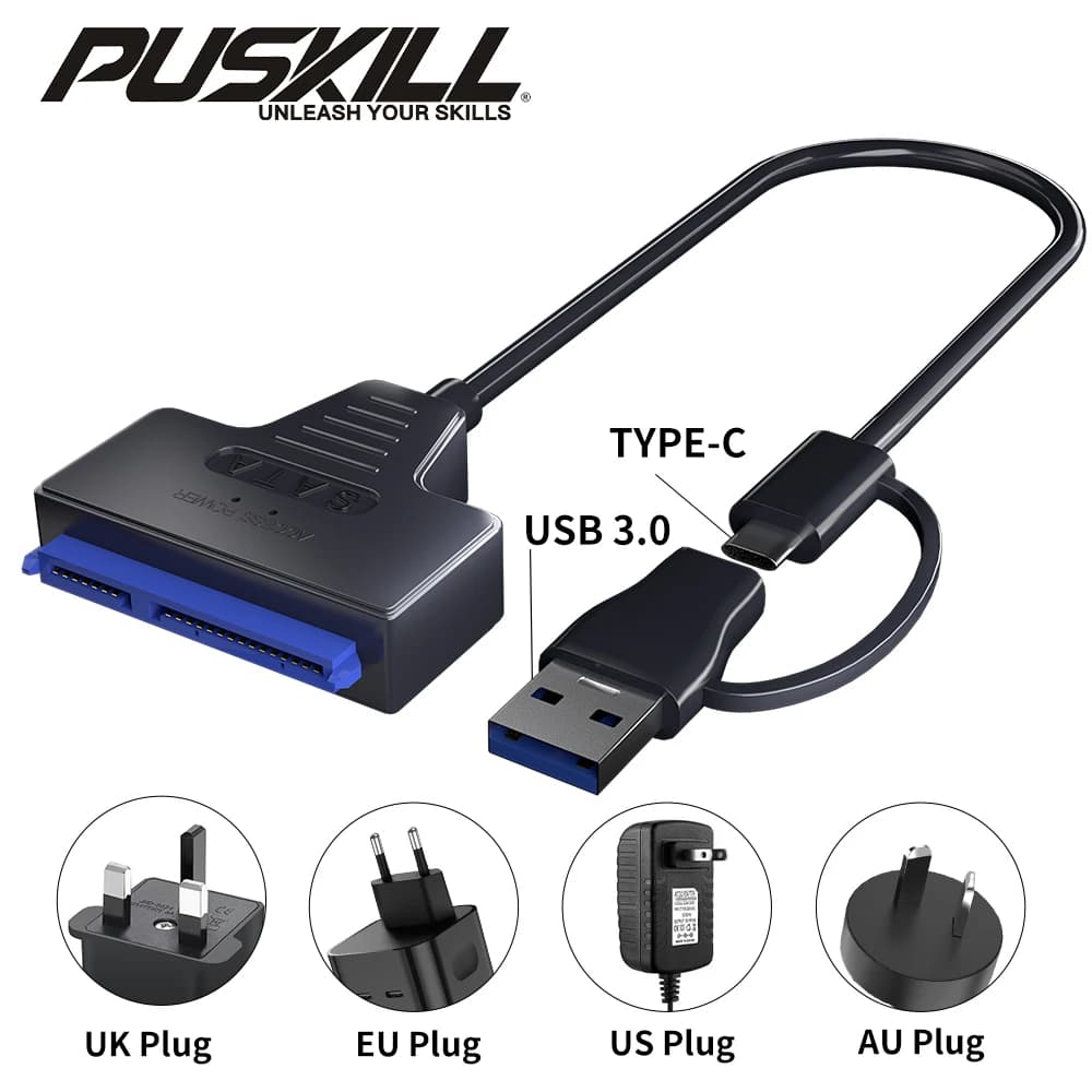USB 3.0 to SATA/type-C Sata 2.5/3.5 inch HDD SATA III hard drive adapter with 12V/2A power adapter