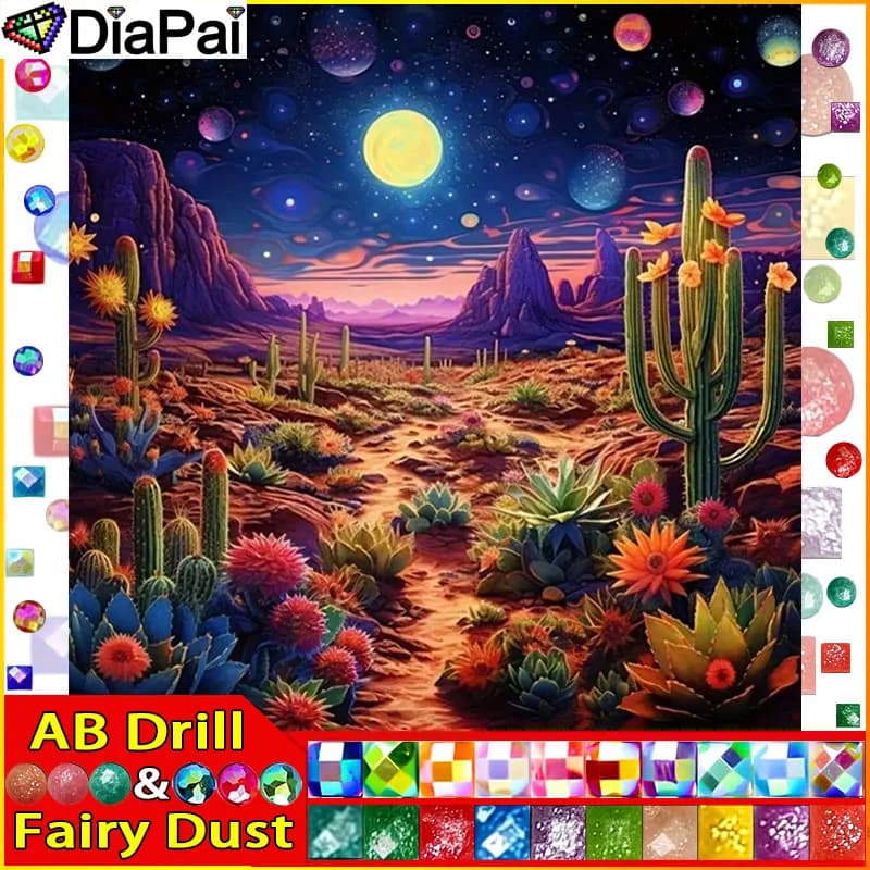 DiaPai Fairy Dust AB Diamond Painting Full Square/Round Diamond "Desert Cactus" Pattern Embroidery Cross Stitch 5D Rhinestone