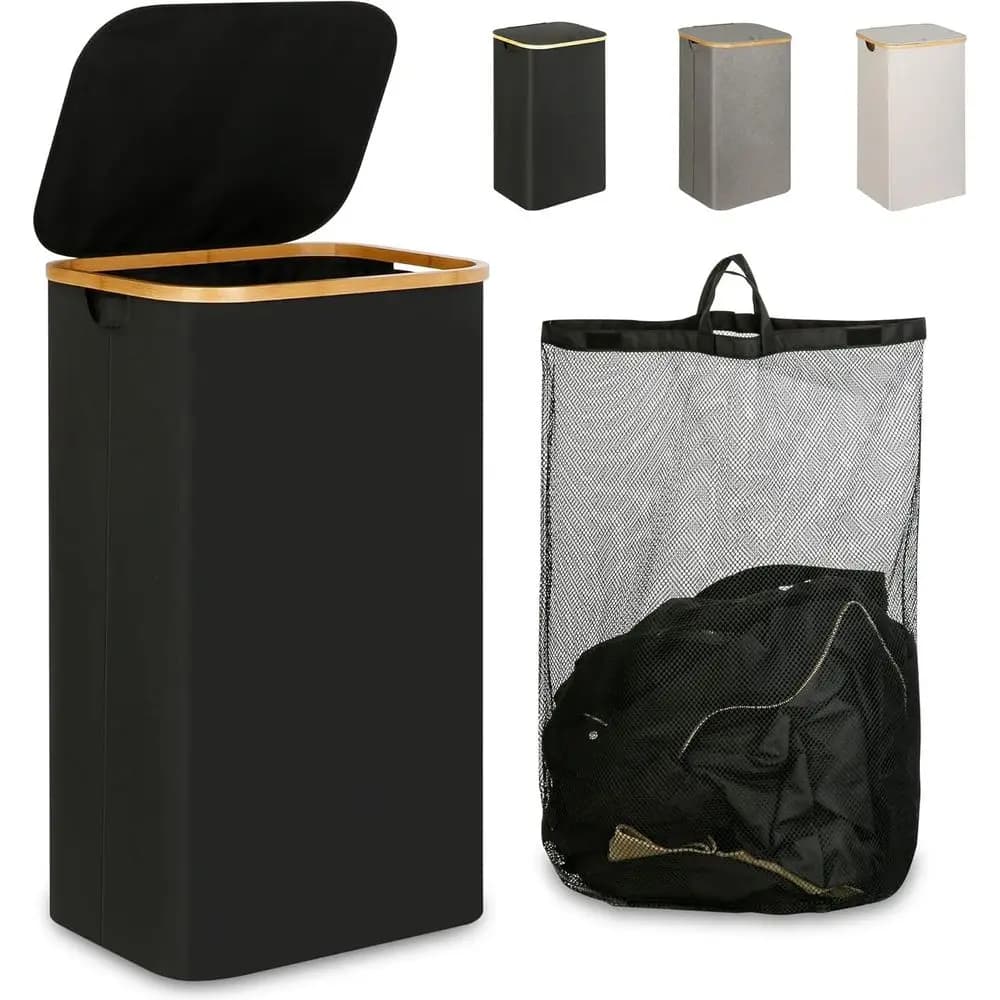 Laundry Hamper with Lid, 110L Large Hamper with Handle and Lid, Collapsible Clothes Basket Organizer with Removable Inner Bag -