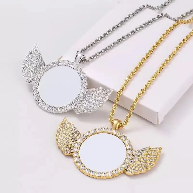 Set completo di collane personalizzate, collana con ali d'angelo stampabile, decorazione per la casa con diamanti, regalo per gli amici