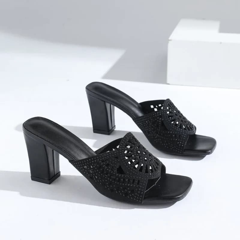 Sandali con plateau ritagliati geometrici da donna - Scarpe slip-on dal design scavato traspirante con tacco grosso per abbigliamento casual estivo