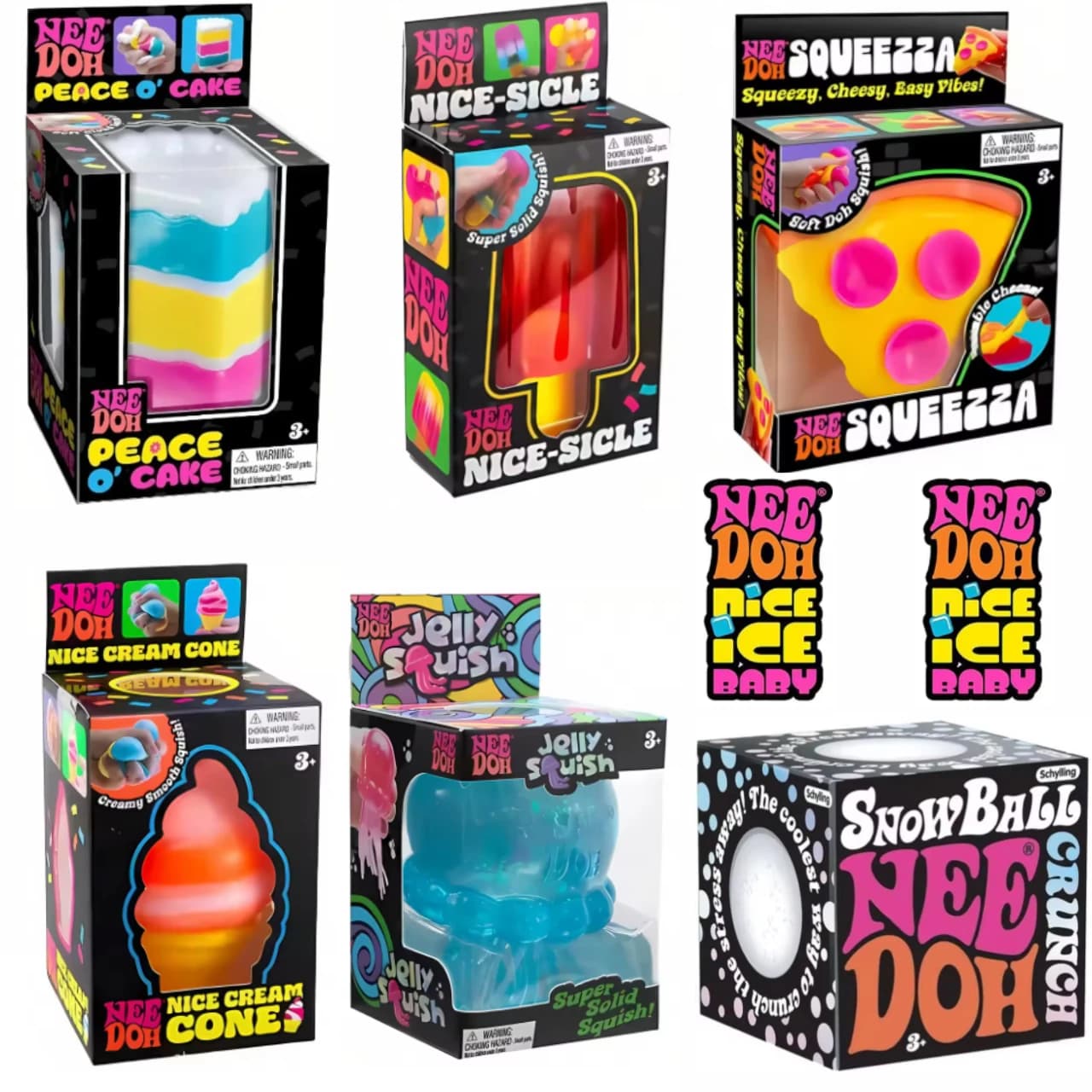 Schylling Nee Doh Nice Cube & Nice-Sicle Squishy Toy, Giocattolo Sensoriale Antistress, Cubo da Spremere Anti-Ansia, Giocattolo Fidget per Concentrazione e ADHD