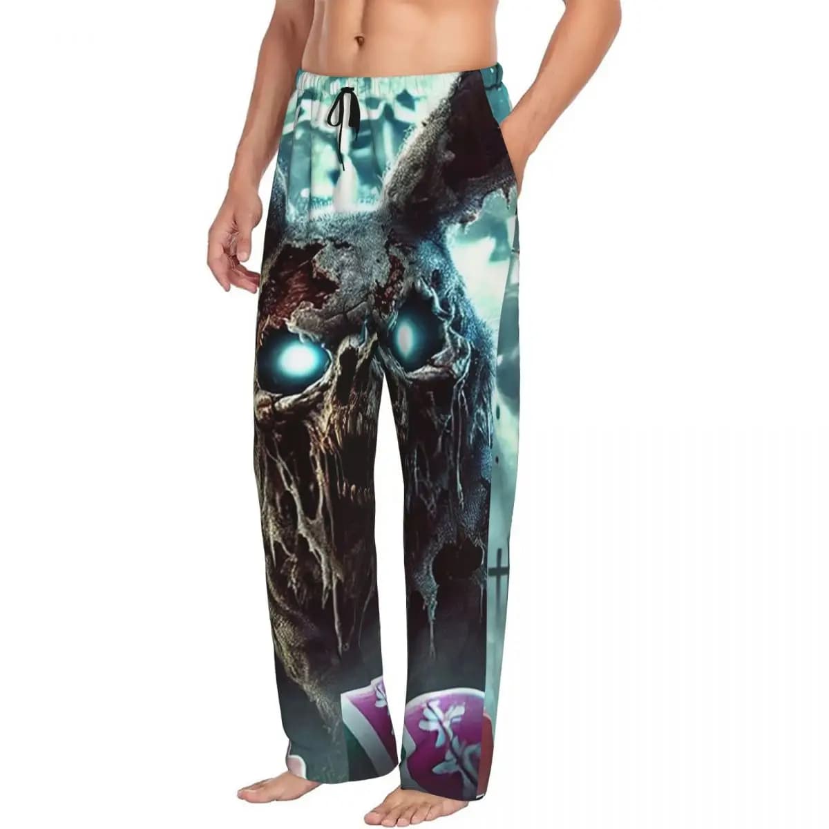 Custom Zombie Bunny The Undead Easter Horror Men Pajama Pants Lounge Sleep Sleepwear Bottoms with Pockets