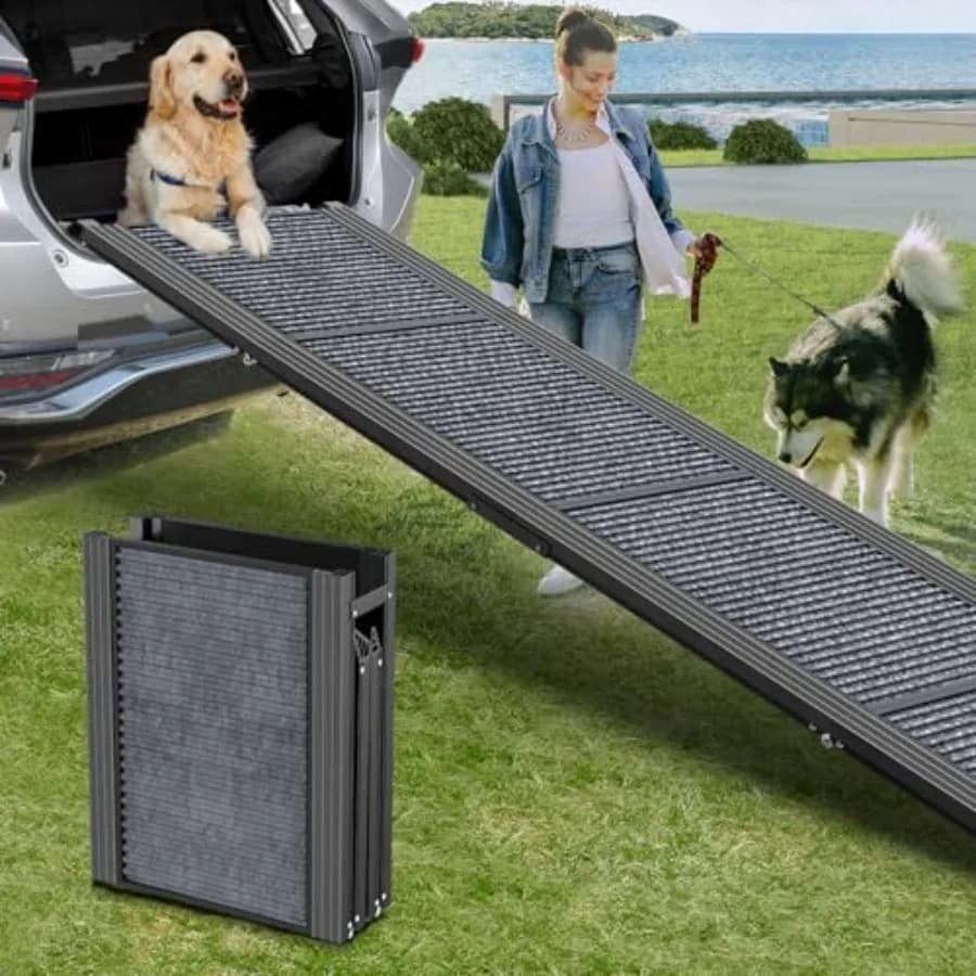 Upgraded Dog Ramp for Car 71 X-Long 20 Wider Folding Dog Ramps for Large Dogs with Non-Slip Rug Surface Portable Dog Car Ramp f