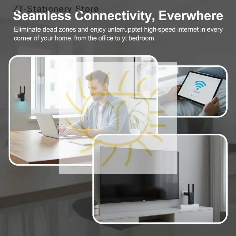 Plug and Play USB 3.0 WiFi Adapter 5G Dual Band 1300Mbps Wireless Receiver for Office Desktop Laptop Home Use