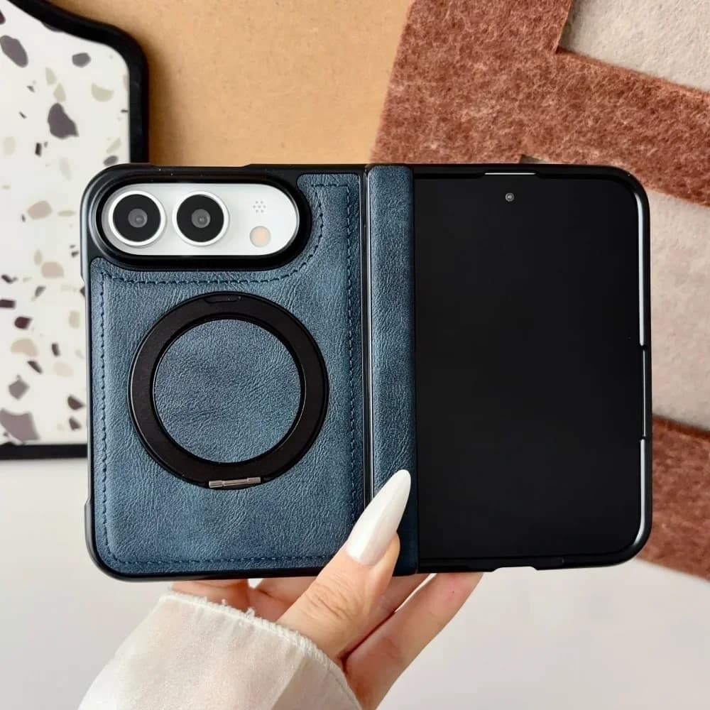 Luxury Busienss Retro Skin Feel Leather Case For iPhone Ultra 18 Fold For Magsafe Rotate Bracket Shockproof Phone Protect Cover