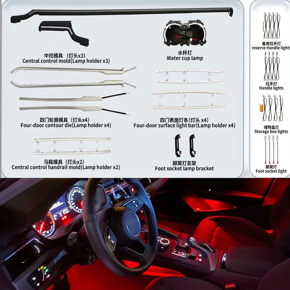 Per Audi A5 S5 B9 2017-2023: Striscia LED Decorativa per Cruscotto e Console Centrale, Luce Ambientale per Altoparlanti, Controllo MMI