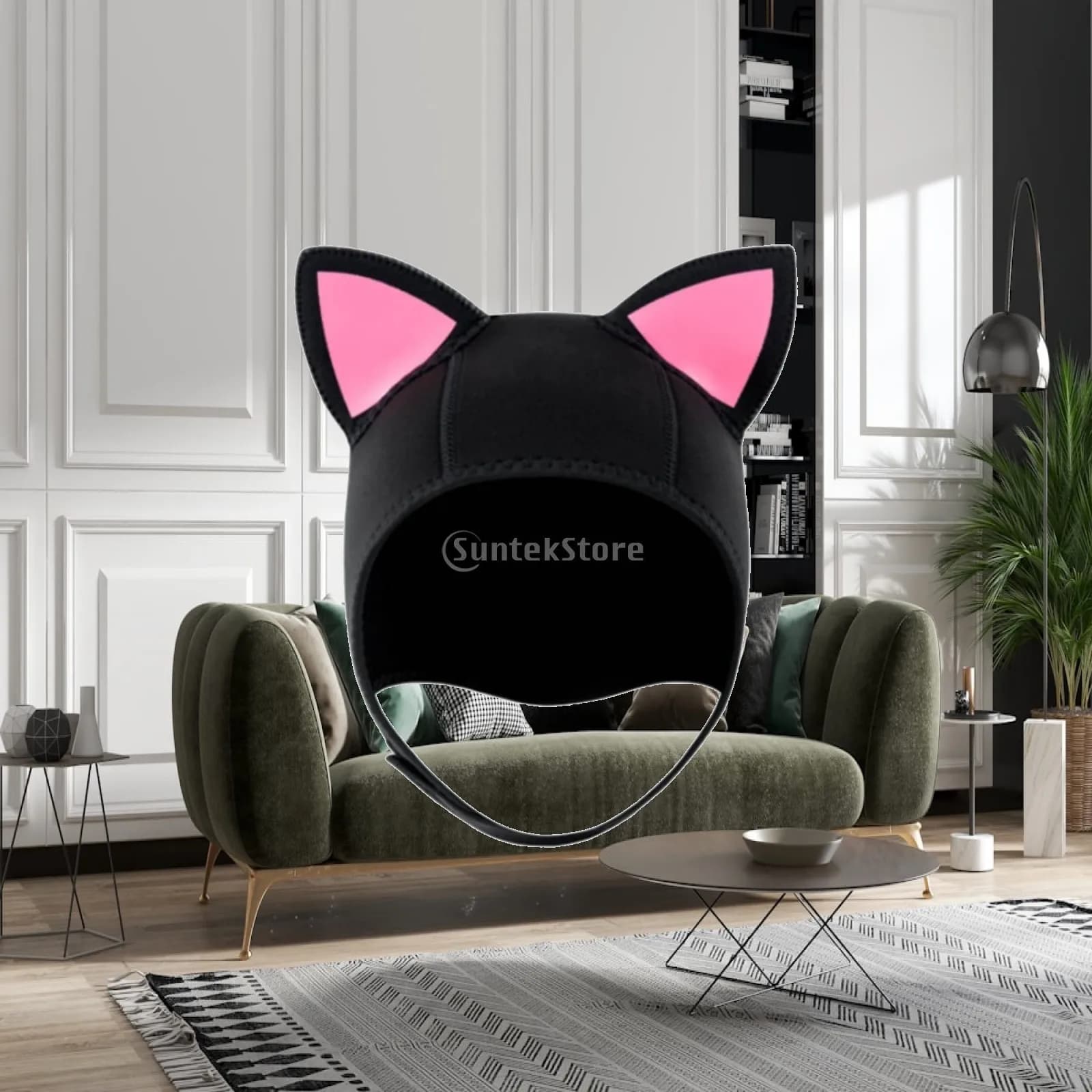 Neoprene Women Diving Hood Cute Cartoon Ear Design Swim Cap Adjustable for Surfing Swimming Snorkeling