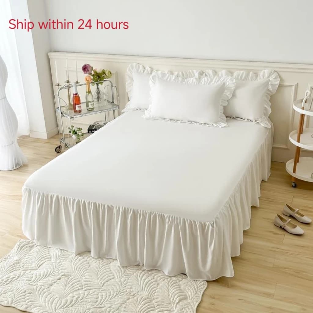 Gonna da letto bianca gonna da letto arruffata in pizzo 1 pz lenzuolo copriletto gonna da letto coprimaterasso antiscivolo lenzuolo copriletto tinta unita