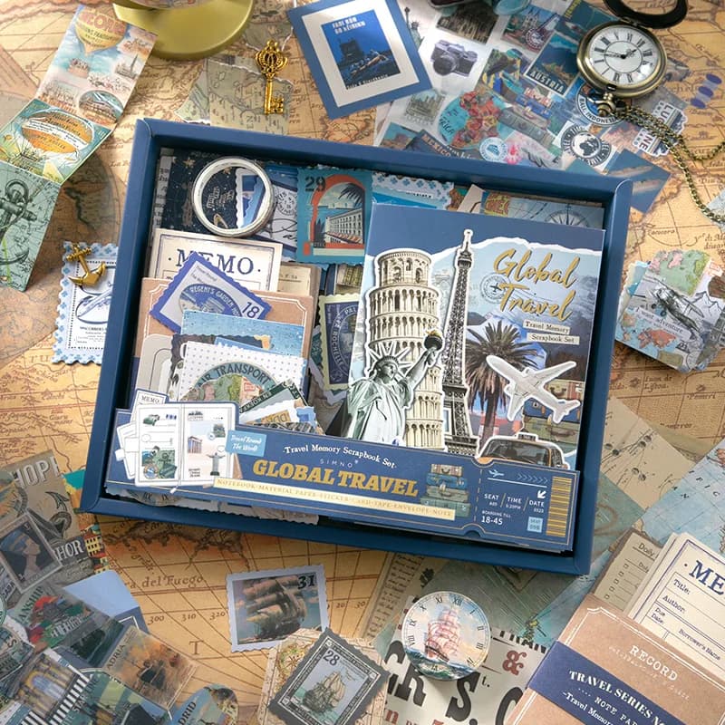 154 Pcs Vintage travel Handbook Gift Boxes School Student Reward Small Gifts Children's Gifts Scrapbook Supplies Stationery Set