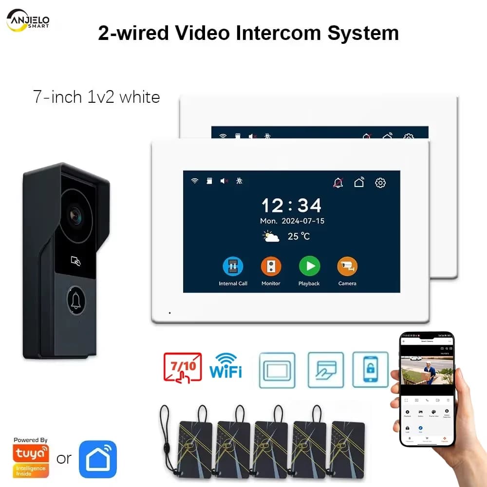 ANJIELO Videocitofono Intelligente Tuya da 7/10 Pollici 1080P a 2 Fili, Sistema di Videocitofonia Domestica in Metallo con Supporto Telecamera IP per la Sicurezza