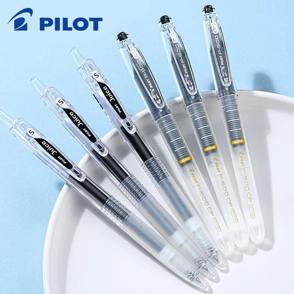 Penne Gel Giapponesi Pilot P500CP&Juice con Corpo Trasparente, Punta 0.5mm, Inchiostro Nero per Scrittura, Firma, Esami, Graffiti, Materiale Scolastico