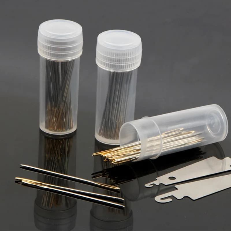 30pc Leather Sewing Needles Big Eye Manual Embroidery Stitching Fabric Cross Stitch Knitting Tool with Needle Cylinder