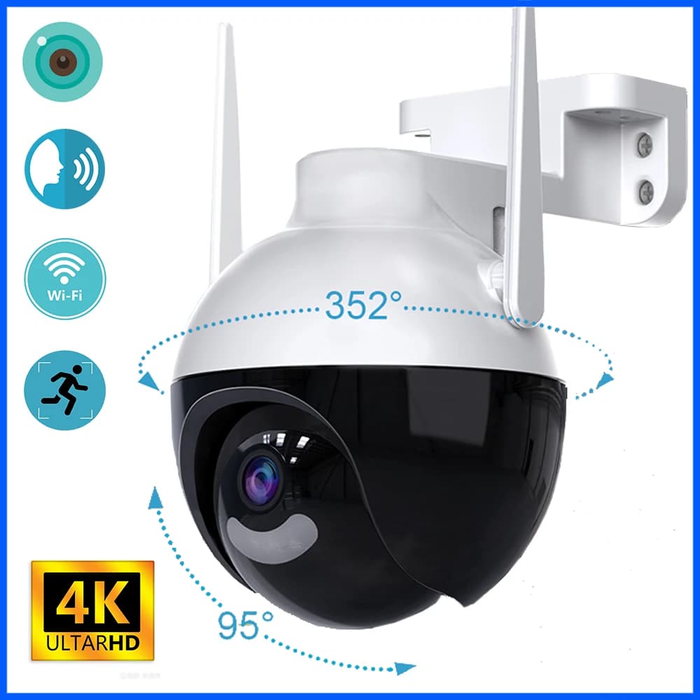 Telecamera IP WiFi PTZ 8MP 128G 4K con Rilevamento AI, Visione Notturna a Colori, Audio e Video, A18 ICSEE, Telecamera di Sorveglianza CCTV per Esterni
