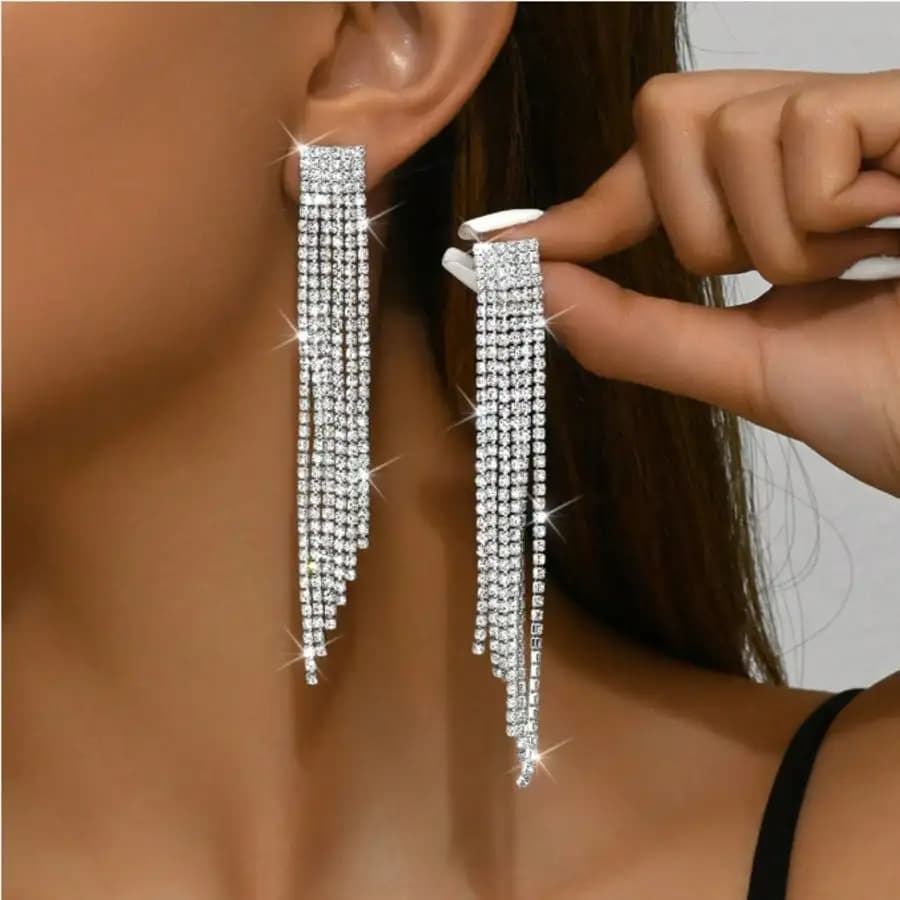 Luxurious Ultra Shiny Long Tassel Earrings For Women Elegant Stud Earrings Jewelry