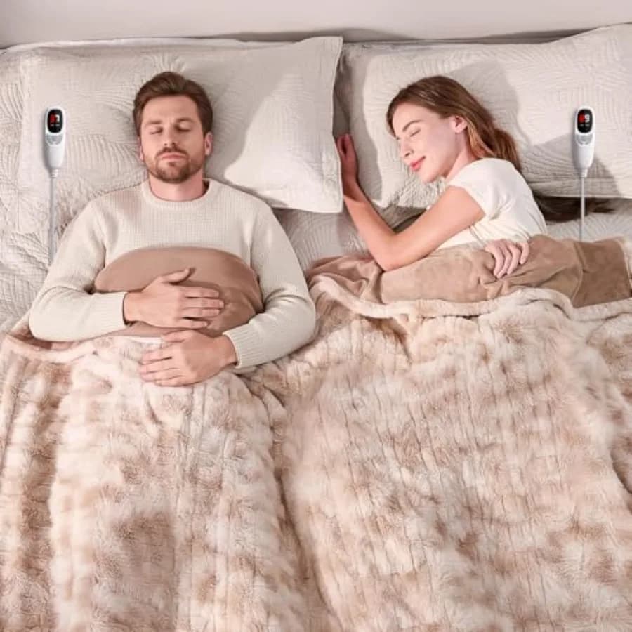 Coperta Elettrica King Size 230x250cm a Doppia Zona Riscaldante con 9 Livelli di Calore e Timer 1-10H, in Pelliccia Sintetica e Flanella, Morbida e Confortevole