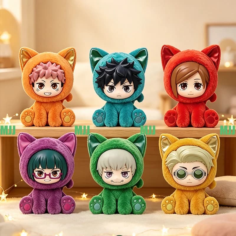 2026 Eaki Jujutsu Kaisen Sitting Cat Party Season2 Blind Box Anime Plush Figurine Desktop Collectible Graduation Souvenir gifts