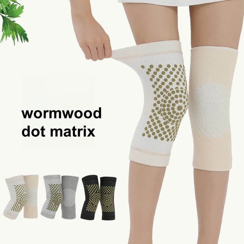 1 paio di ginocchiere autoriscaldanti in assenzio, maniche di supporto per ginocchio, vecchie gambe fredde, uomo donna, sport invernali all'aria aperta, ginocchiere