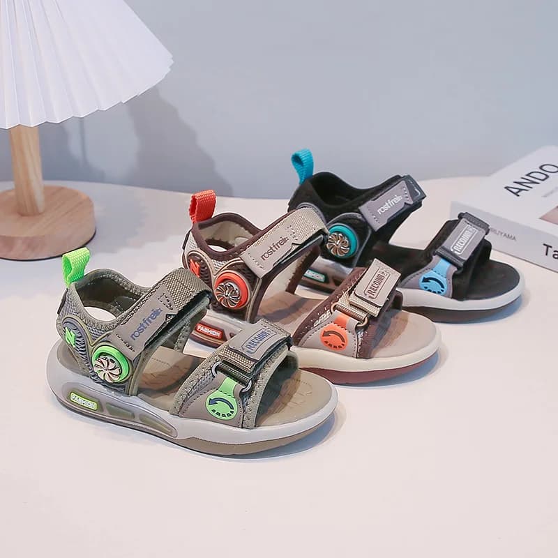 Kids Functional Spinning Buckle Sport Sandals Boys Girls Adjustable Double Velcro Strap Open Toe Non-slip Breathable Summer