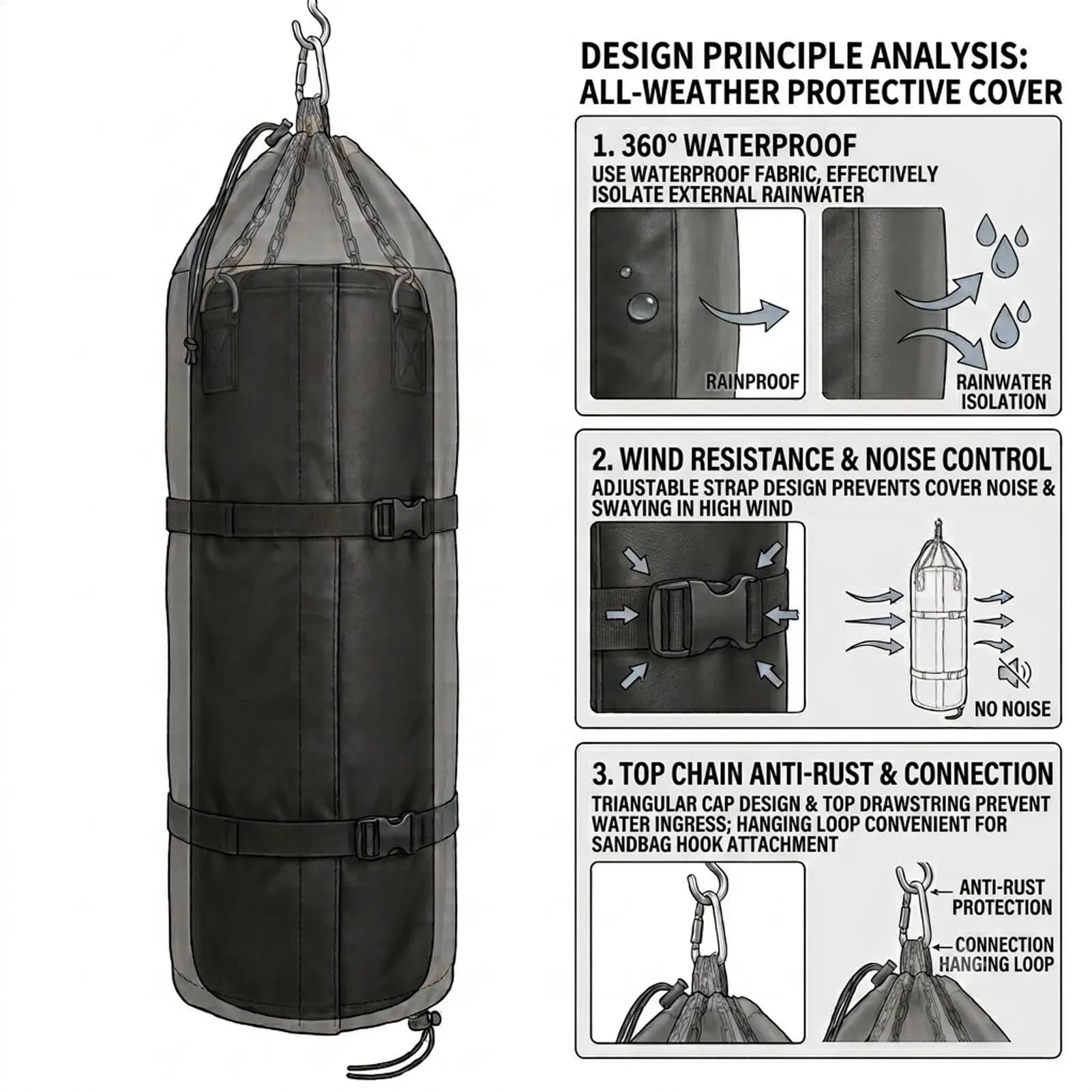 Heavy Duty Punching Bag Cover Outdoor Waterproof Oxford Protector Rainproof UV Resistant Boxing Equipment for Garden Training