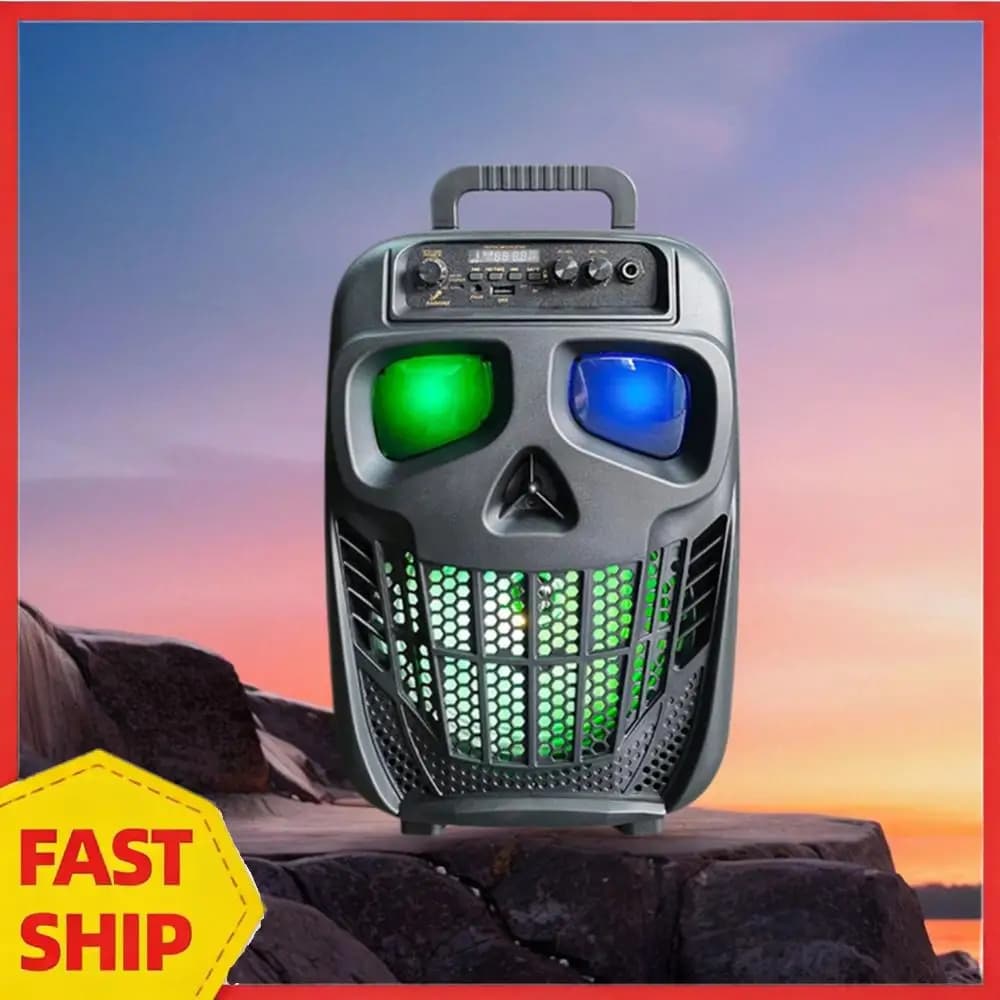 Altoparlante Portatile Wireless a Forma di Teschio, BT 5.0 con 1 Microfono, Sistema Karaoke PA Ricaricabile, Supporta USB, Scheda TF, AUX per Feste in Casa