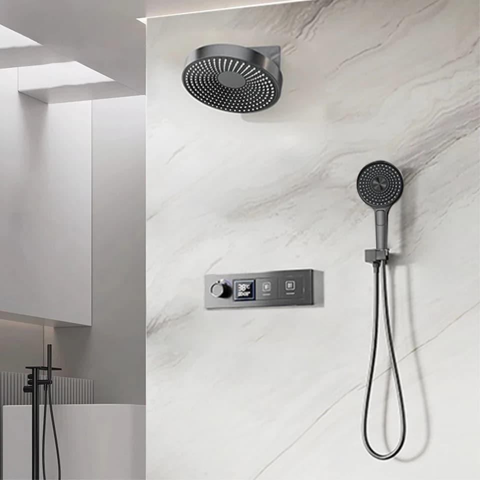 Wall recessed shower head set with hidden temperature control, smart shower at constant temperature