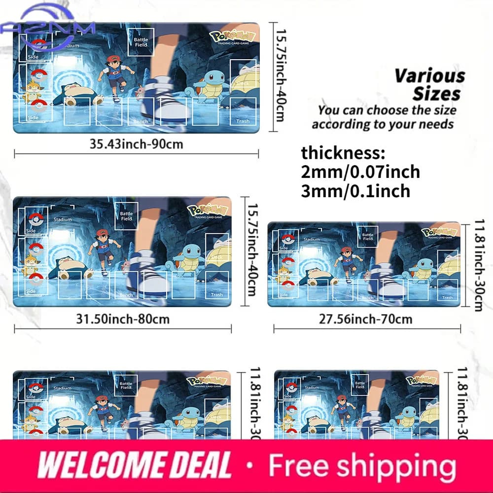 Tappetino da Gioco TCG Pokemon Ash & Snorlax Ice Cave con Zone 2mm/3mm Antiscivolo, Tappetino per Giochi di Carte Multimisura