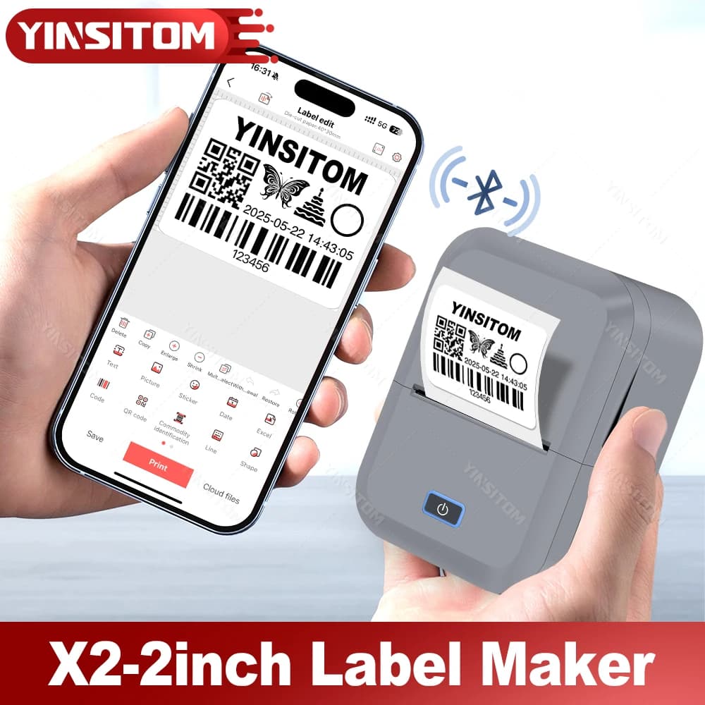 Stampante per etichette Marklife X2 20-50mm Creatore mobile termico Bluetooth per codice a barre Nome Data Etichettatura Cartella di file Stampa di etichette