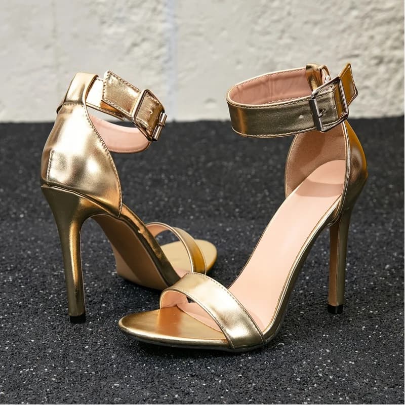 Scarpe da donna, sandali dorati, sandali con punta tonda, eleganti e alla moda, sandali con tacco a spillo, sandali basici ultra alti