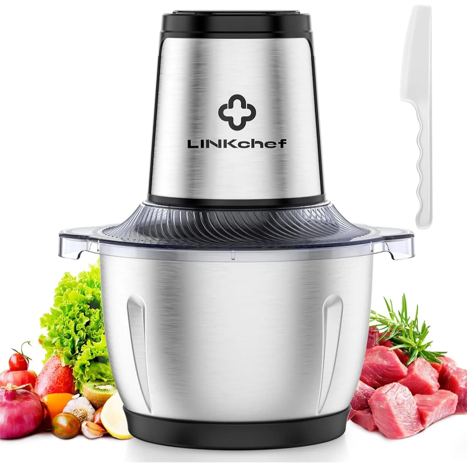 Tritatutto Elettrico da 6 Tazze con Contenitore, Tritacarne da 250W per Uso Domestico, Mini Robot da Cucina in Acciaio Inossidabile per la Cucina