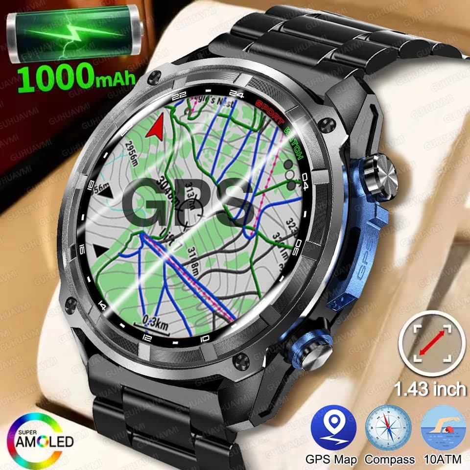 T-Rex3 Pro GPS with Offline Map, 1000mAh Battery, Smartwatch with Integrated Swimming Function, 10ATM Sports Clock Waterproof, 4GB, for Open and Military Activities