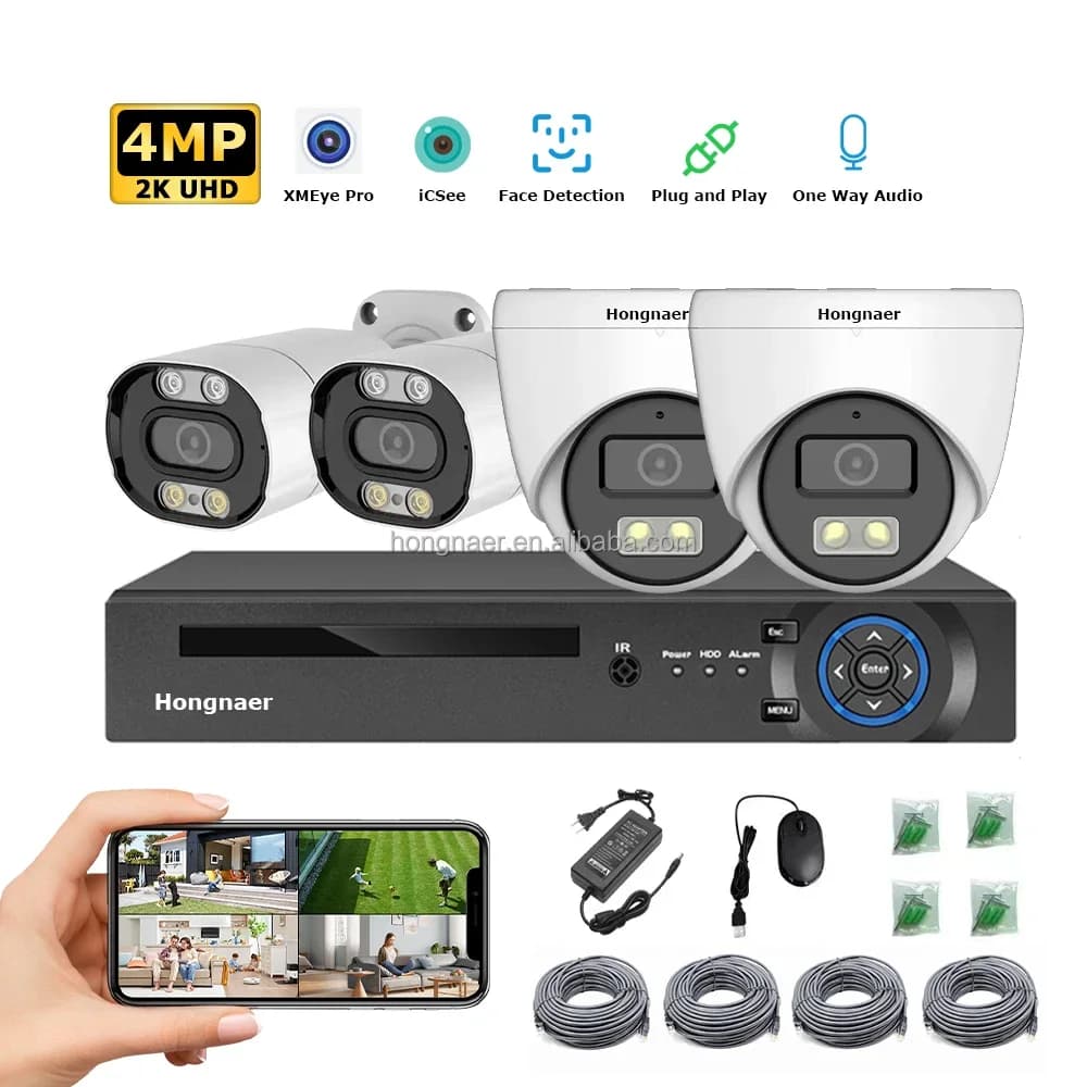 2026 Hongnaer 4MP 4CH Smart Home IP POE NVR Registratore Video di Rete Kit Sistema Telecamere di Sorveglianza CCTV Wireless Sicurezza