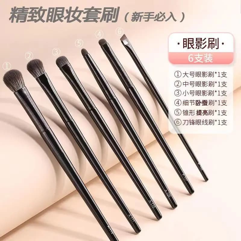 Set di 6 Pennelli Professionali per Trucco Occhi, Pennelli per Sfumatura Ombretto e Eyeliner per Principianti, Look Quotidiani e Smoky Eye