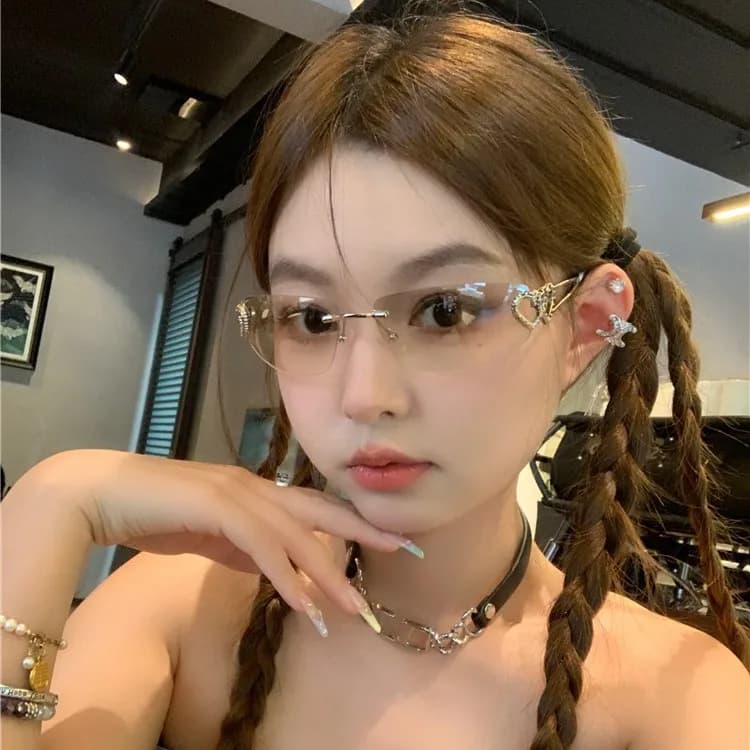 2025 Personalized Frameless Transparent Mercury Sunglasses Internet Popular Heart-to-Heart Cut-Edge Metal High-Level Sense Sungl