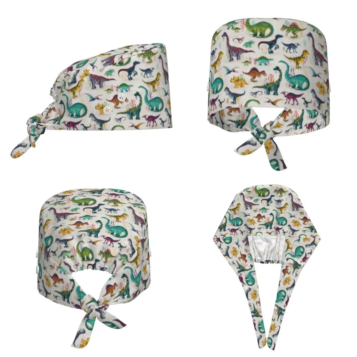 Bright Dinosaurs Scrub Hat Doctor Working Surgical Cap Unisex Adjustable Nursing Caps for Dentist