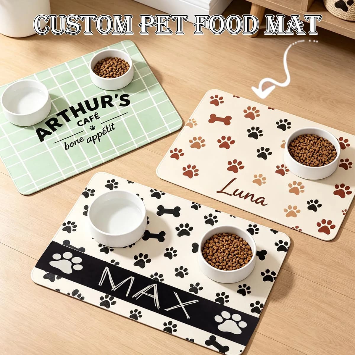 Custom Pet Food Mat Using Pet Photo Name Personalized Dog Feeding Mat Custom Cat Floor Placemat Custom Dog Bowl Mat Personalized