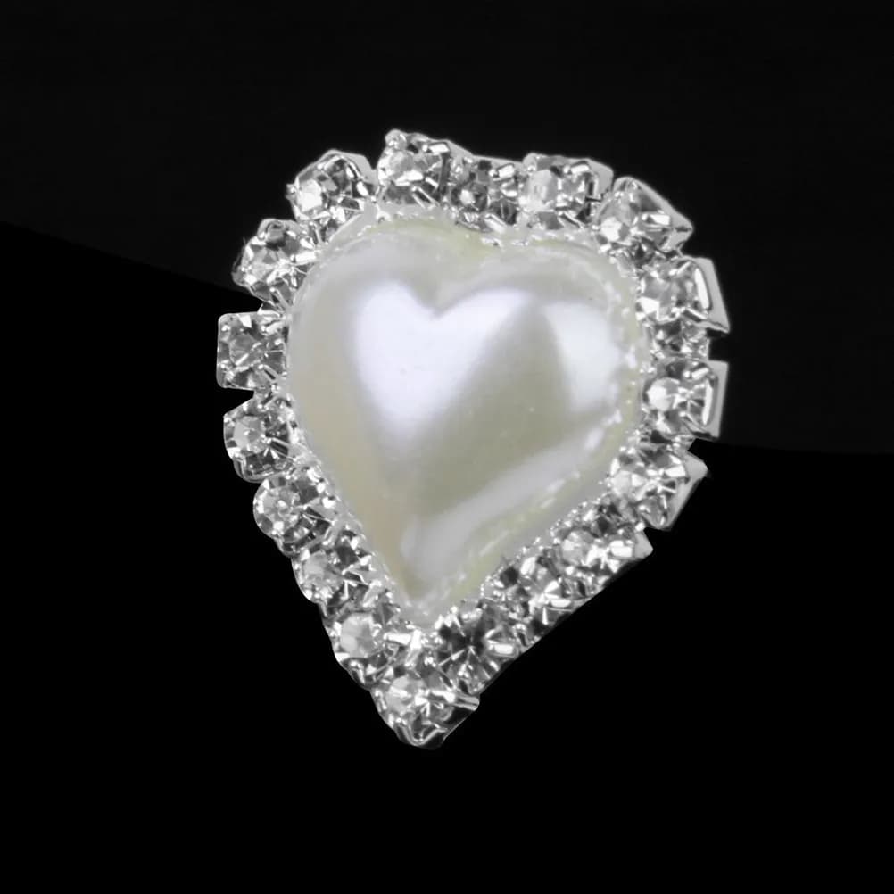 10 Pezzi Bottoni a Cuore con Strass, Perle Ovali Scintillanti Decorative Argento Beige per Abiti, Borse, Fasce per Capelli, Decorazioni Flatback