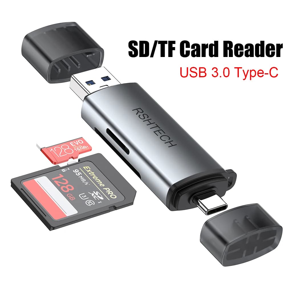 Lettore di schede SD RSHTECH Doppio connettore Adattatore per lettore di schede di memoria USB C e USB 3.0 Supporta TF/SD/Micro SD/SDHC/SDXC/per laptop