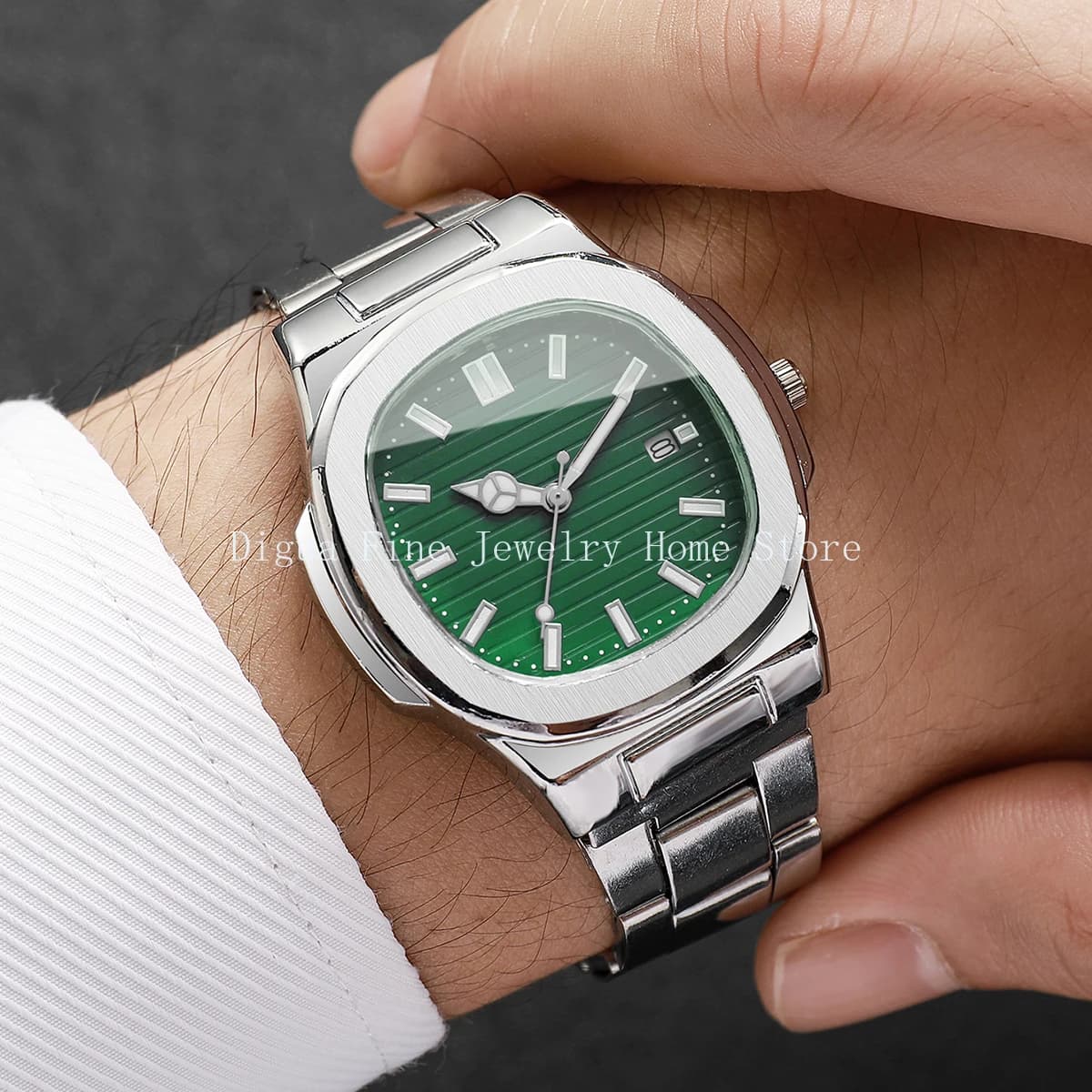 Orologi da polso alla moda da uomo, quadrante quadrato, cinturino in acciaio inossidabile, orologio al quarzo con calendario per orologio da uomo (senza scatola)