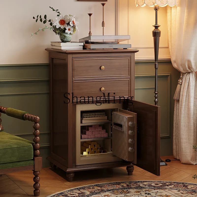 CL comodino intelligente cassaforte integrata per uso domestico piccolo spazio di archiviazione con blocco password impronta digitale camera da letto cassaforte in legno massello