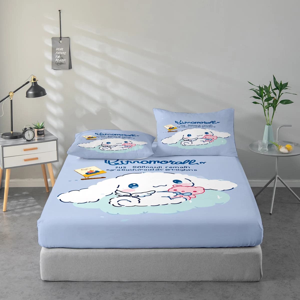 3-Piece High-Definition Digital Print Bed Sheet Set, Cinnamoroll Pattern Bed Sheet Set, Large Floral Print Bed Sheet Set, Includes 1 Fitted Sheet + 1/2 Pillowcase, Suitable for Bedroom, Guest Room, Home Decoration, Polyester Fiber Fitted Sheet + Pillowcase, Ultra-Soft Bedding, Thick Ultra-Soft Fabric, Comfortable for All Seasons, Machine Washable