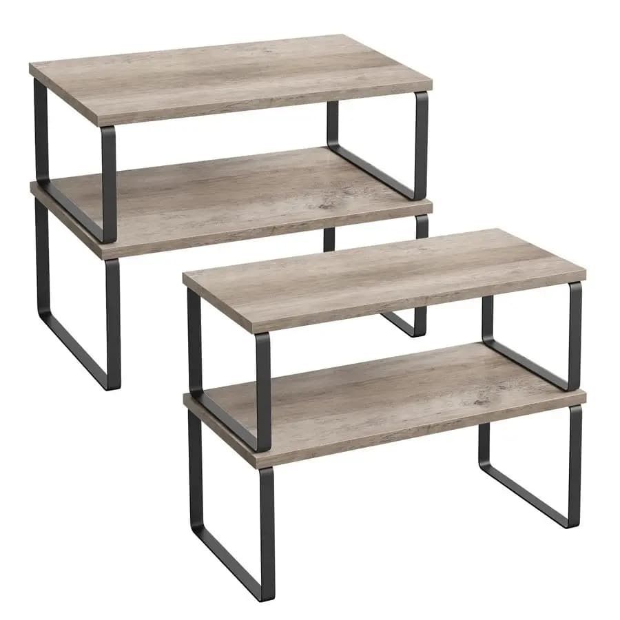 Set di 4 Ripiani Organizzatori per Armadietti, Mensole da Cucina, Porta Spezie, Impilabili, Espandibili, in Metallo e Legno