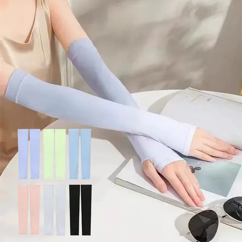 Manicotti Protettivi Solari Unisex Estivi Leggeri Traspiranti in Seta Ghiaccio per Ciclismo Outdoor, Manicotti Elasticizzati Monopezzo per Braccia e Polsi